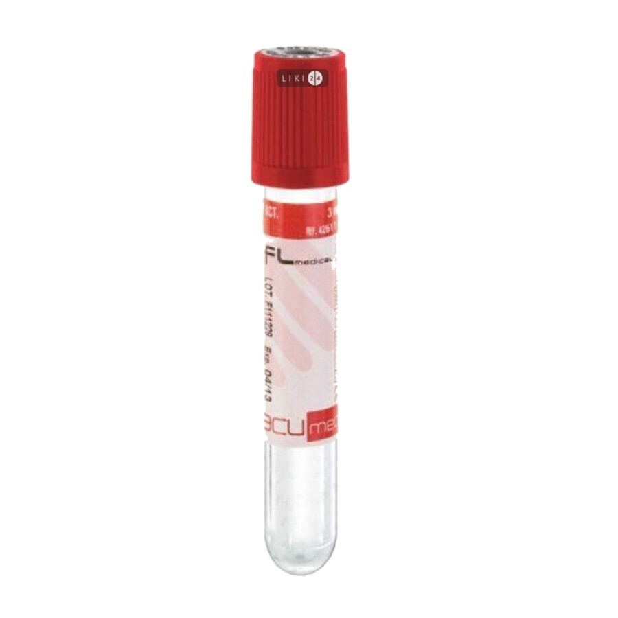 Вакуумна пробірка vacumed стерильна 13х75мм, 4 мл крові з червоною кришкою: ціни та характеристики