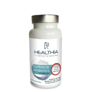 HEALTHIA Superior Probiotic Complex, пищевая добавка с пробиотиками и пребиотиками, содержащая 10 миллиардов КОЕ пробиотических микроорганизмов, 60 капсул