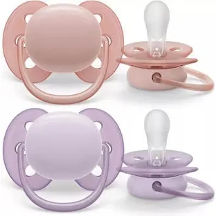AVENT Ultra Soft для чувствительной кожи. Силиконовая ортодонтическая соска, снижающая раздражение, для детей от 0 до 6 месяцев, 2 шт., лососево-фиолетовый [SCF091/31]