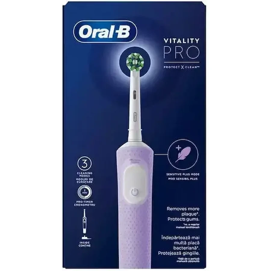 ORAL B Vitality Pro Protect X Clean Электрическая зубная щетка для взрослых, лилового цвета, перезаряжаемая, 1 шт.: цены и характеристики