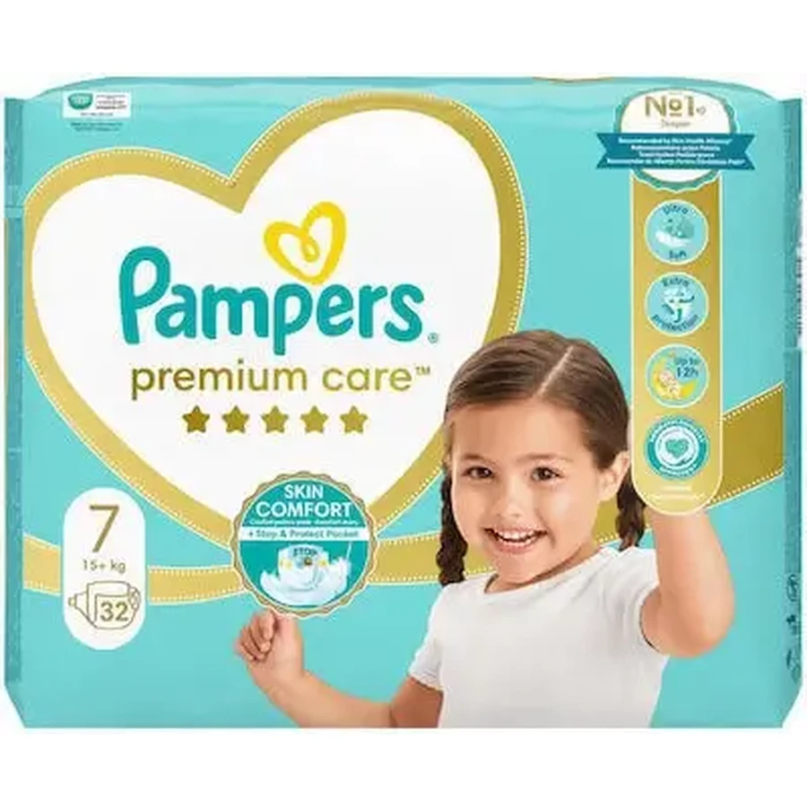 PAMPERS Premium Care № 7, 32 штуки, JUMBO: цены и характеристики