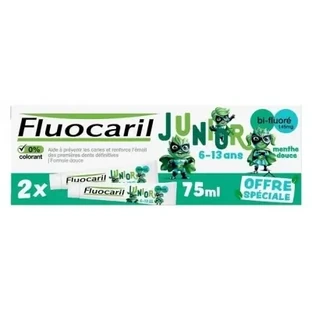 Зубна паста Fluocaril Junior для дітей віком від 6 до 13 років, з ніжним м’ятним смаком, упаковка з 2 тюбиків (по 75 мл кожен)