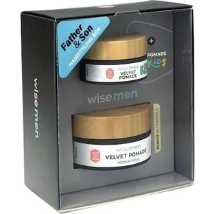 WISE MEN Father & Son Hairstyling Box Promo: Velvet Pomade Medium Hold — мужская помада для волос, 100 мл, и в подарок Kids Velvet Pomade — детская помада для волос, 30 мл