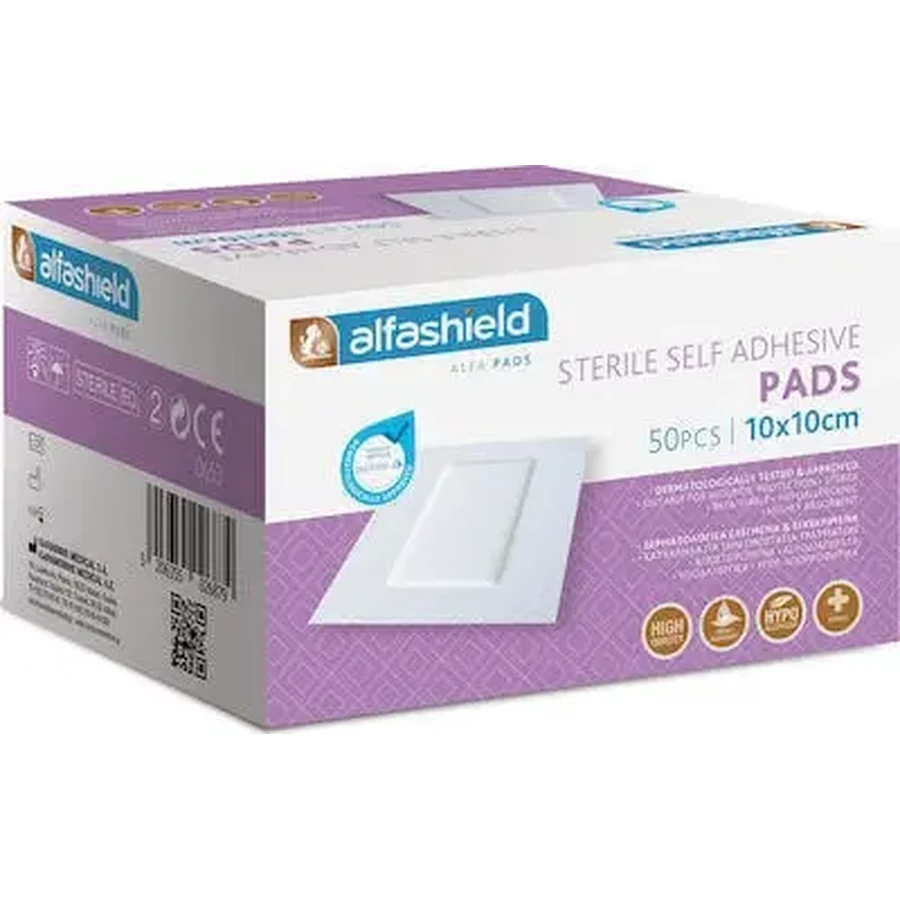 Стерильные пластыри ALFASHIELD 10x10 см, 50 штук: цены и характеристики