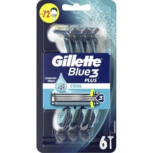 GILLETTE Blue 3 Plus Cool Одноразовые бритвы с 3 лезвиями и смазочной полоской, 6 шт.
