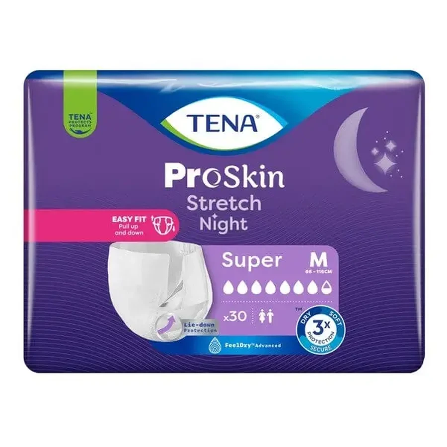 Tena Stretch ProSkin Super Night, подгузники-трусики на ночь, размер M, 30 шт.: цены и характеристики