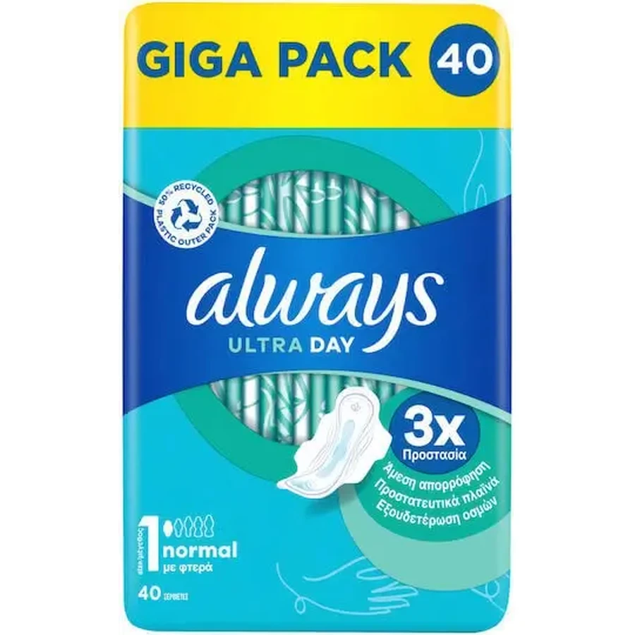 ALWAYS Ultra Normal Plus — гігієнічні серветки з крильцями стандартного розміру для миттєвого поглинання та усунення неприємних запахів, 40 штук: ціни та характеристики