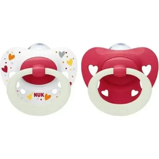 Силиконовая пустышка NUK Signature Night 0–6 месяцев, 2 шт. — Red Heart