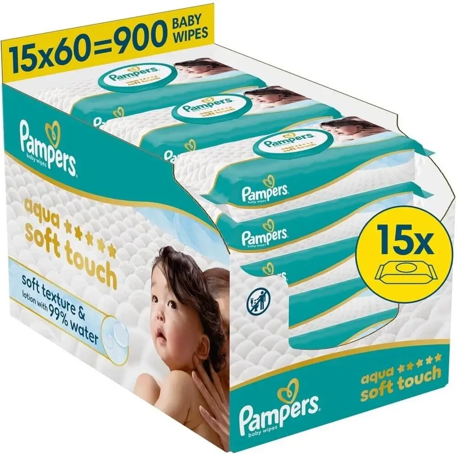 Салфетки PAMPERS Baby Aqua Soft Touch (15 упаковок по 60 штук) 900 штук: цены и характеристики