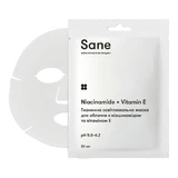 Маска тканевая для лица, осветляющая, с ниацинамидом и витамином Е, Sane