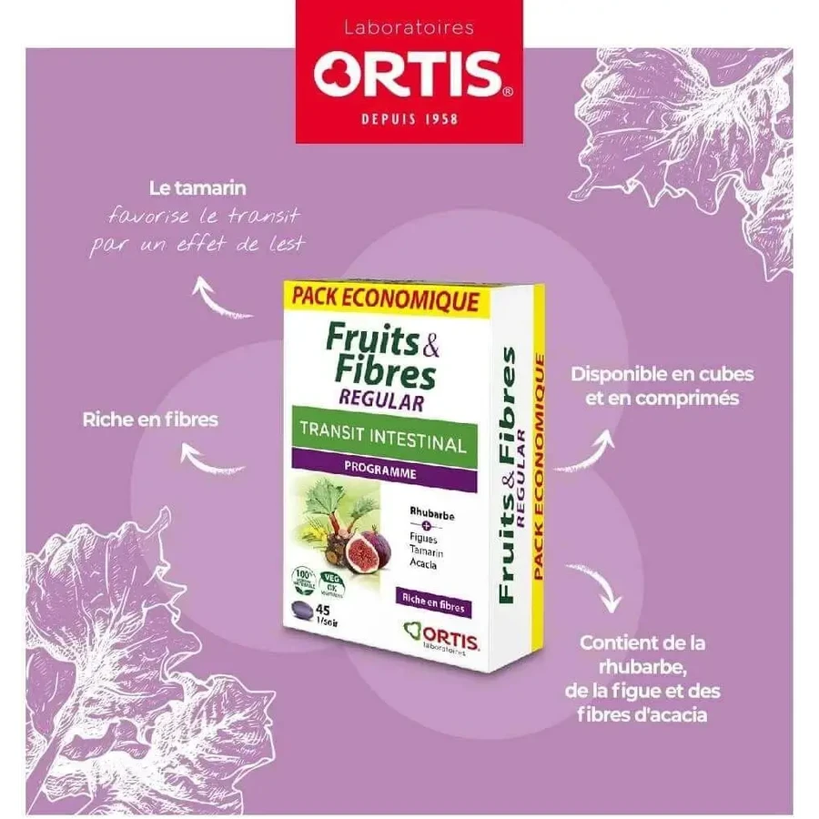 Ortis Fruits & Fibers Regular, 2 упаковки по 45 таблеток: ціни та характеристики