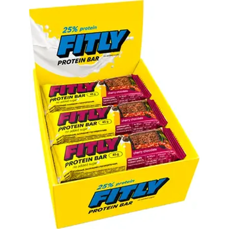 Батончик Fitly Protein Bar - 12x45g Вишня і Шоколад: ціни та характеристики
