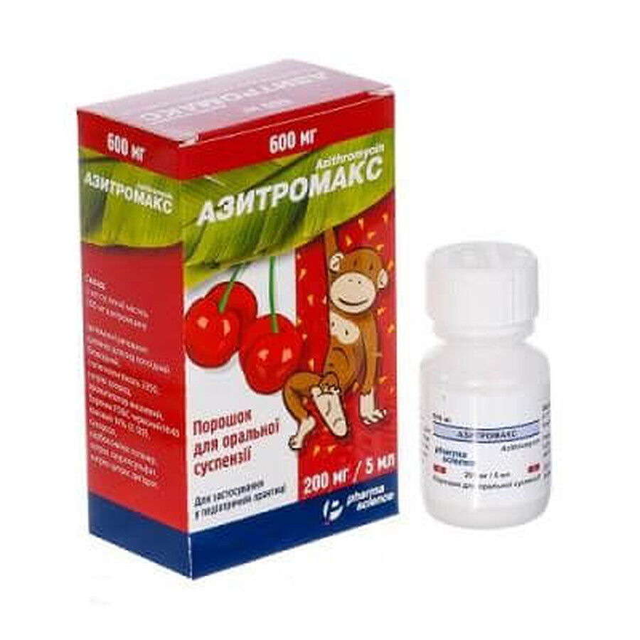 Азитромакс пор. д/орал. сусп. 200 мг/5 мл фл. 600 мг, з дозатором: ціни та характеристики