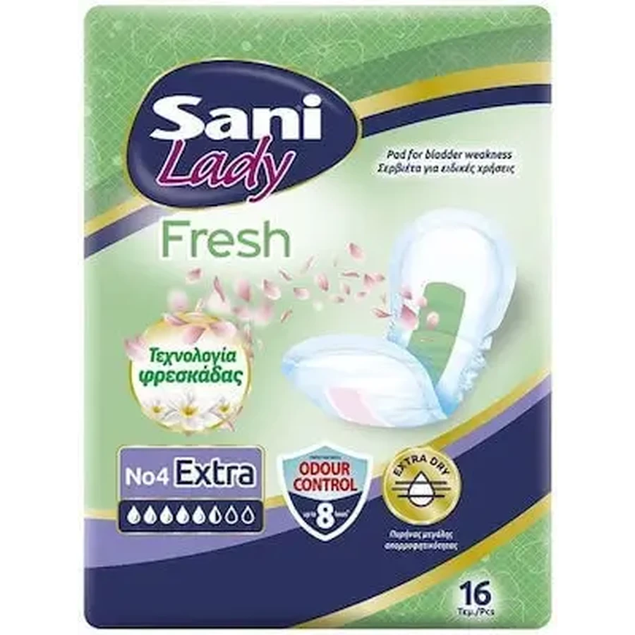 SANI Lady Fresh No4 Extra — нічні прокладки для жінок при легкій нетриманні сечі, 16 штук: ціни та характеристики