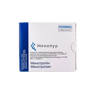 Менопур пор. лиофил. д/п р-ра д/ин. 75 МЕ фл., с раств. в амп. 1 мл №10