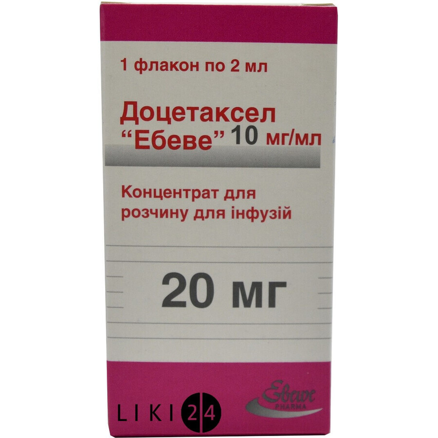 Доцетаксел "ебеве" конц. д/р-ну д/інф. 20 мг фл. 2 мл: ціни та характеристики