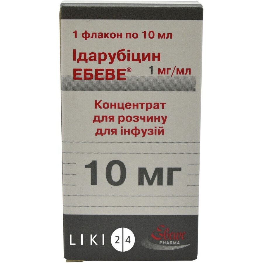 Ідарубіцин ебеве конц. д/р-ну д/інф. 10 мг фл. 10 мл: ціни та характеристики