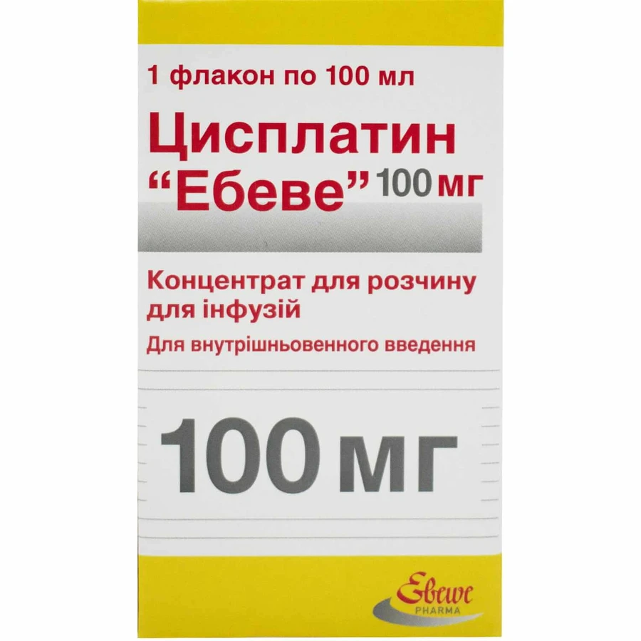 Цисплатин Ебеве 100 мг концентрат для розчину для інфузій флакон, 100 мл: ціни та характеристики