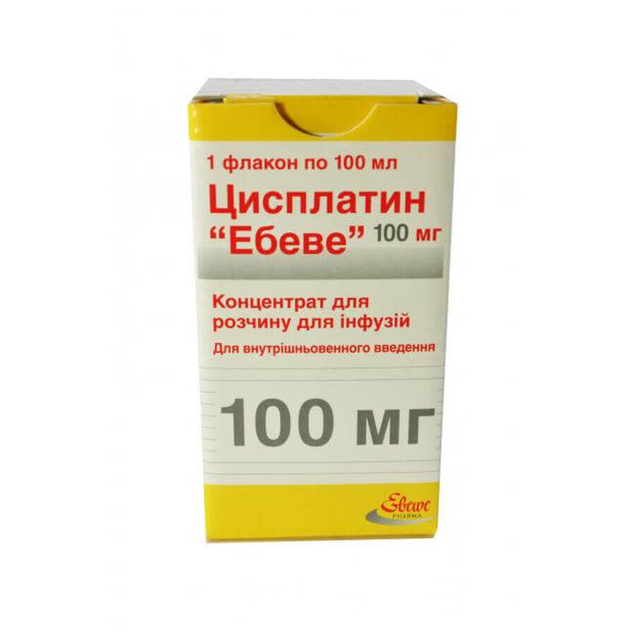 Цисплатин "эбеве" конц. д/р-ра д/инф. 100 мг фл. 100 мл: цены и характеристики