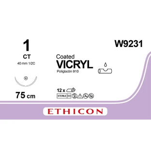 Vicryl W9231 фіолетовий 75 см M4 USP1 одна голка CT, тип колюча Taper Point, 40 мм, 1/2 кола