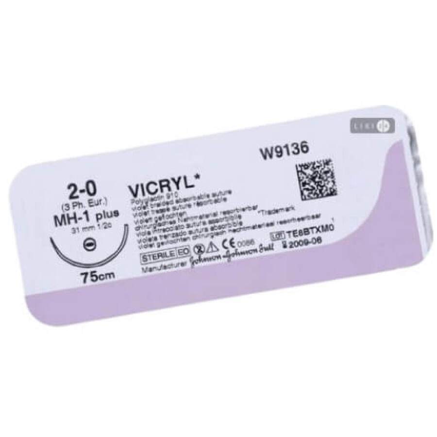 Викрил с покрытием (полиглактин 910) 2/0, фиолет. 75 см, игла 36 мм к-реж (tapercut)1/2: цены и характеристики