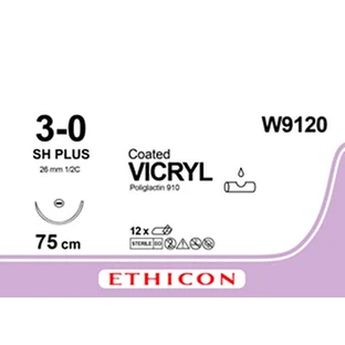 Vicryl W9120 фіолетовий 75 см M2 USP3/0 одна голка SH PLUS, тип колюча Taper Point, 26 мм, 1/2 кола