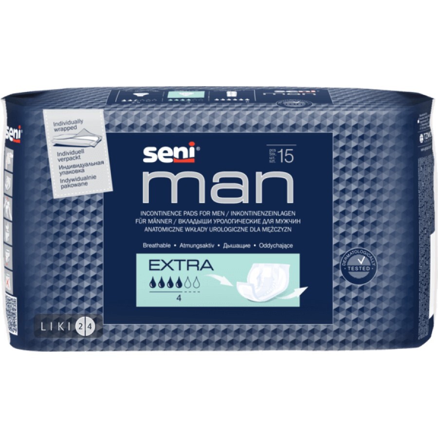 Вкладки урологічні Seni Man Extra для чоловіків 15 шт: ціни та характеристики