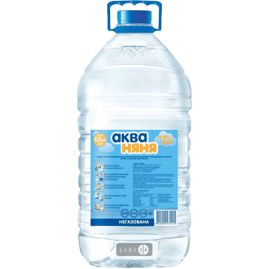 Вода питна Аква Няня негазована 6 л: ціни та характеристики
