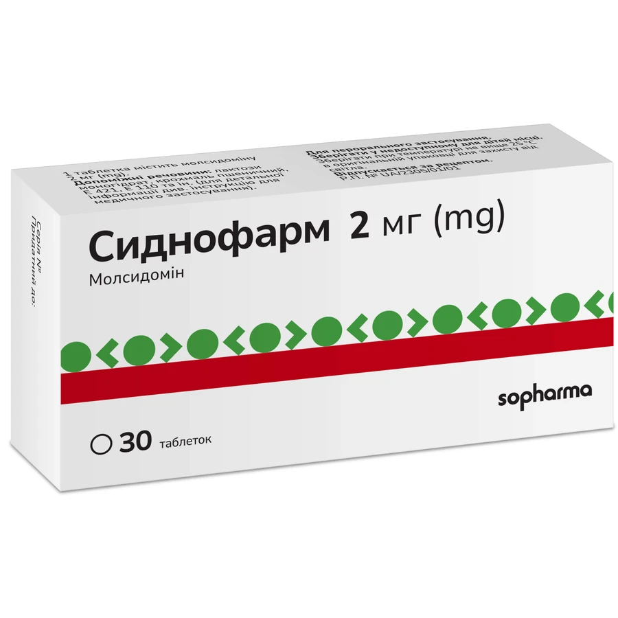 Сиднофарм 2 мг таблетки, №30: ціни та характеристики