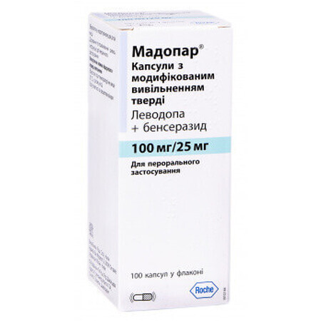Мадопар капс. с модиф. высвоб. 100 мг + 25 мг фл. №100