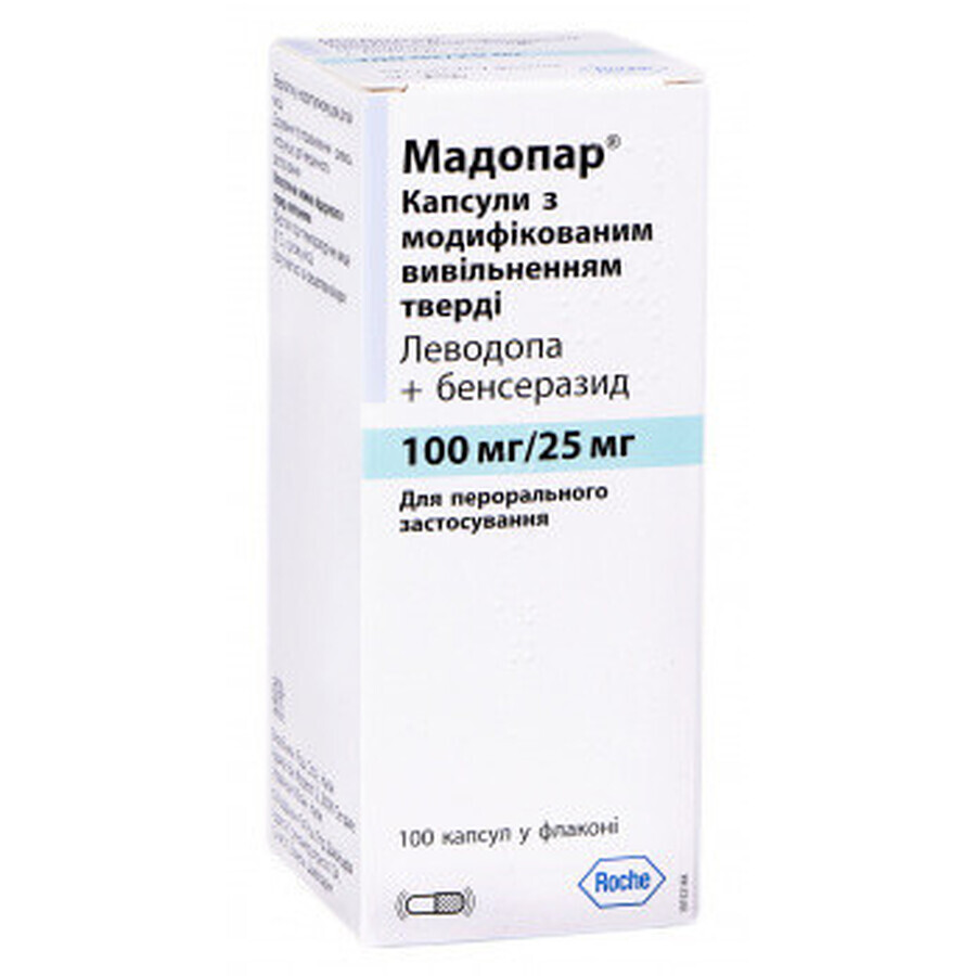 Мадопар капс. з модиф. вивільн. 100 мг + 25 мг фл. №100: ціни та характеристики