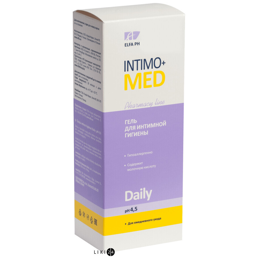 Гель для интимной гигиены Elfa Pharm Intimo+Med Daily PH 4,5, 200 мл: цены и характеристики