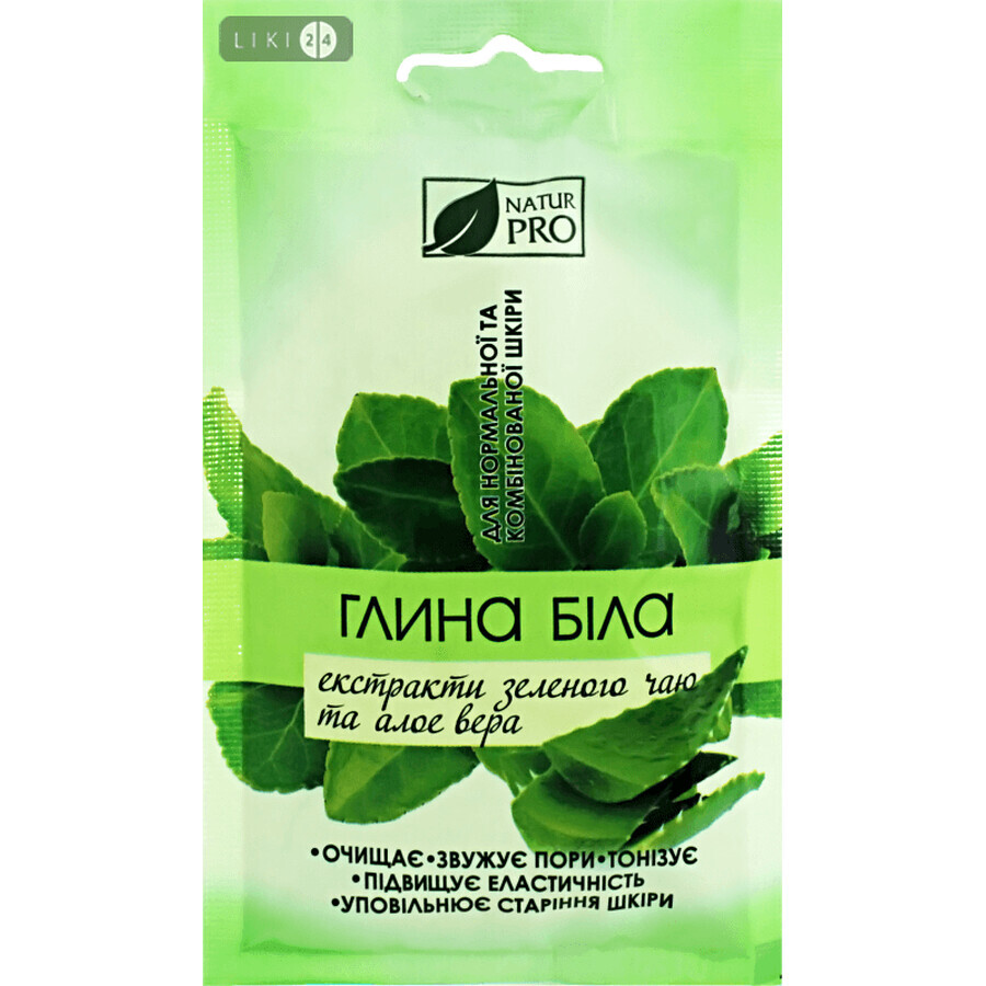 Глина NaturPro біла з екстрактом зеленого чаю і алое-вера косметична, 50 г: ціни та характеристики