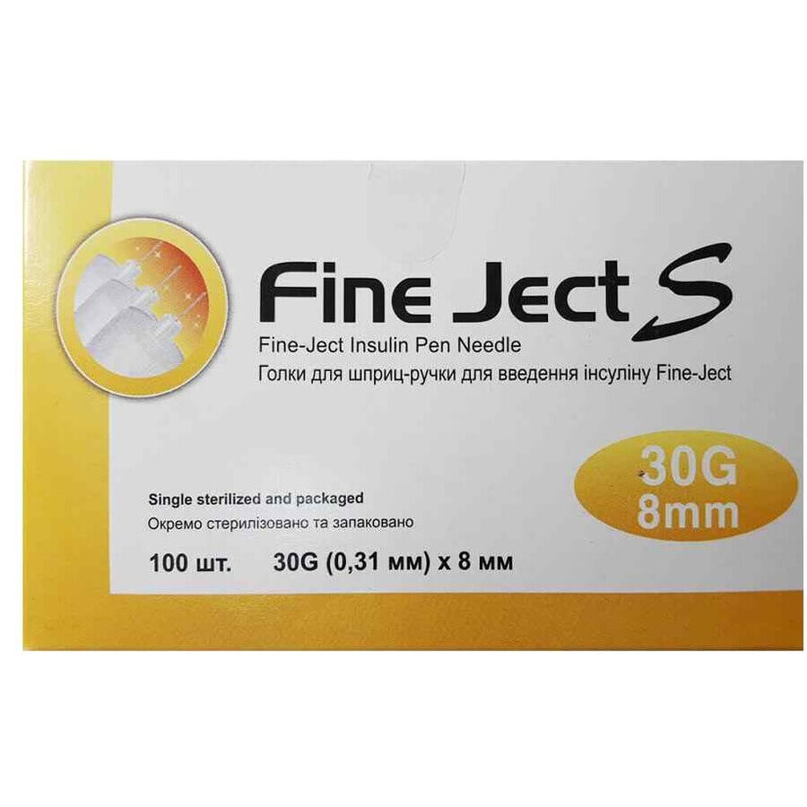 Иглы Fine Ject S для инсулиновых шприц-ручек 30G (0,31mm) 8mm, №100: цены и характеристики