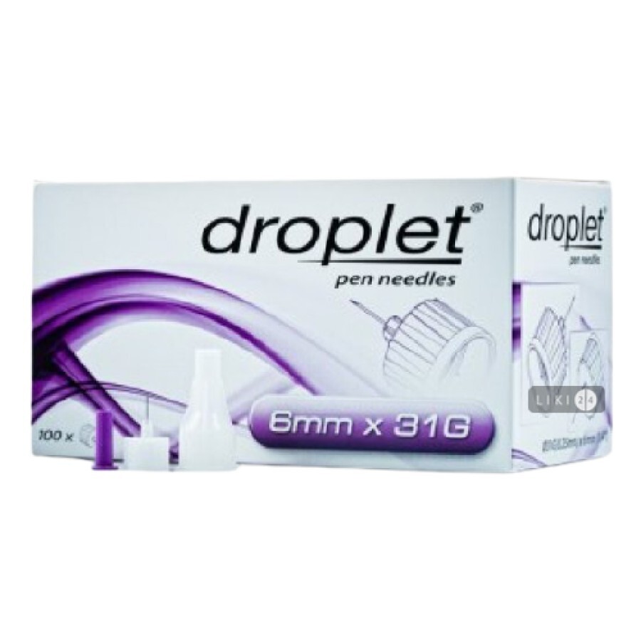 Иглы для инсулиновых шприц-ручек универсальные droplet 6 мм х 31G №100: цены и характеристики