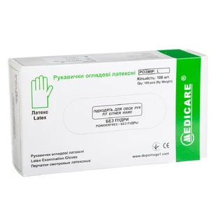 Перчатки Medicare смотровые нестерильные латексные, неприпудреные L,  №100