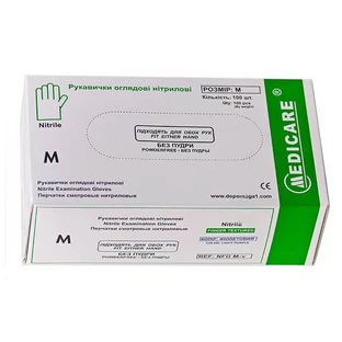 Перчатки Medicare смотровые нестерильные латексные, припудреные М пара, №50