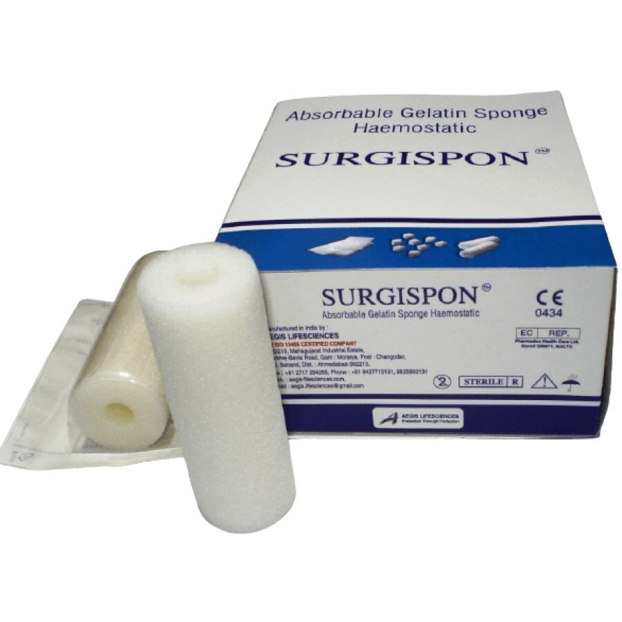 Губка гемостатична Surgispon 80 х 30 мм тампон стерильна, желатинова, що розсмоктується: ціни та характеристики