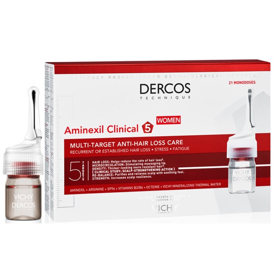 Средство Vichy Dercos Aminexil Clinical 5 против выпадения волос комплексного действия для женщин 21 х 6 мл: цены и характеристики