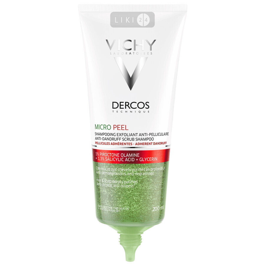 Шампунь Vichy Dercos Micro-Peel Глибокого очищення проти стійкої лупи, 200 мл: ціни та характеристики