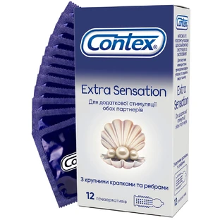 Презервативи латексні з силіконовою змазкою CONTEX Extra Sensation з крупними крапками та ребрами, 12 шт.