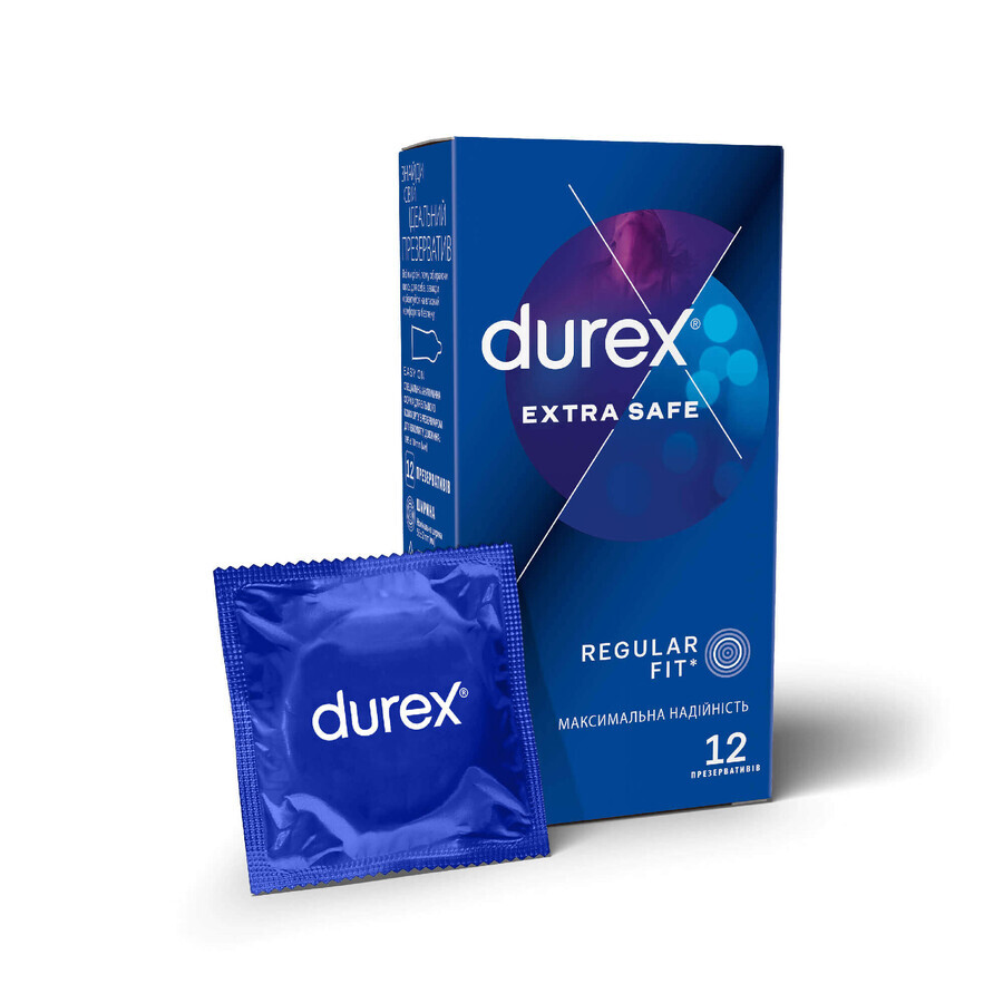 DUREX Extra Safe (максимальна надійність) презервативи латексні з силіконовою змазкою, 12 шт.
