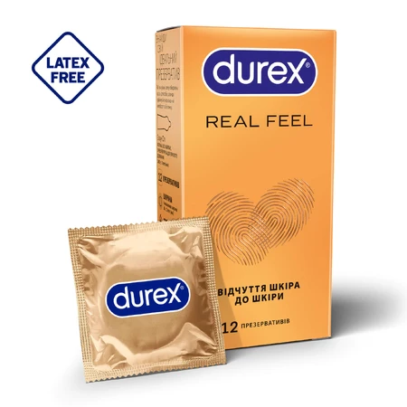 Презервативи з синтетичного латексу з силіконовою змазкою DUREX® Real Feel (натуральні відчуття), 12 шт. (безлатексні): ціни та характеристики