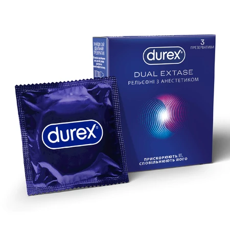 Презервативы латексные с силиконовой смазкой DUREX® Dual Extase (рельефные с анестетиком), 3 шт. : цены и характеристики