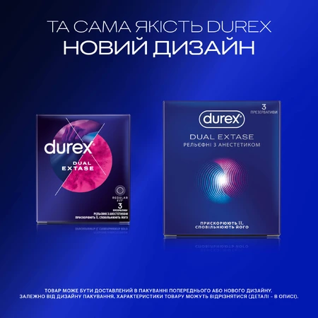 Презервативы латексные с силиконовой смазкой DUREX® Dual Extase (рельефные с анестетиком), 3 шт. : цены и характеристики