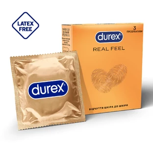 Презервативи з синтетичного латексу з силіконовою змазкою DUREX® Real Feel (натуральні відчуття), З шт. (безлатексні)