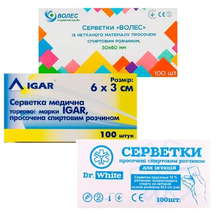 Серветки спиртові 6 см х 3 см, №100