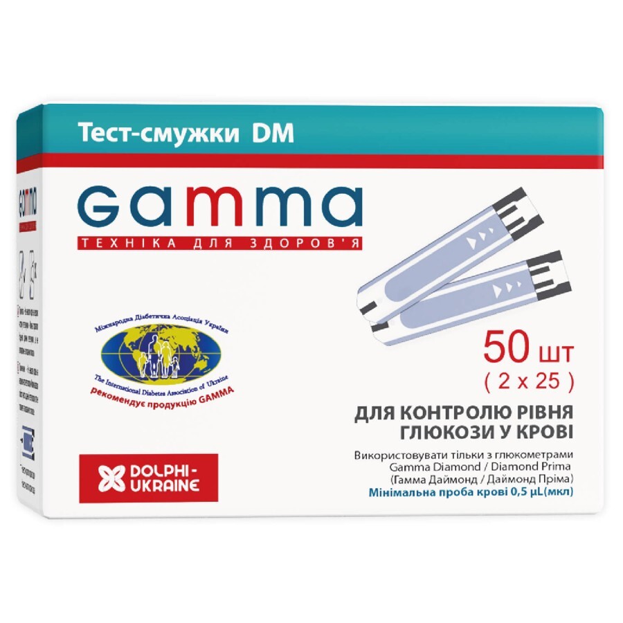 Тест-смужки для глюкометра Gamma DM №50: ціни та характеристики