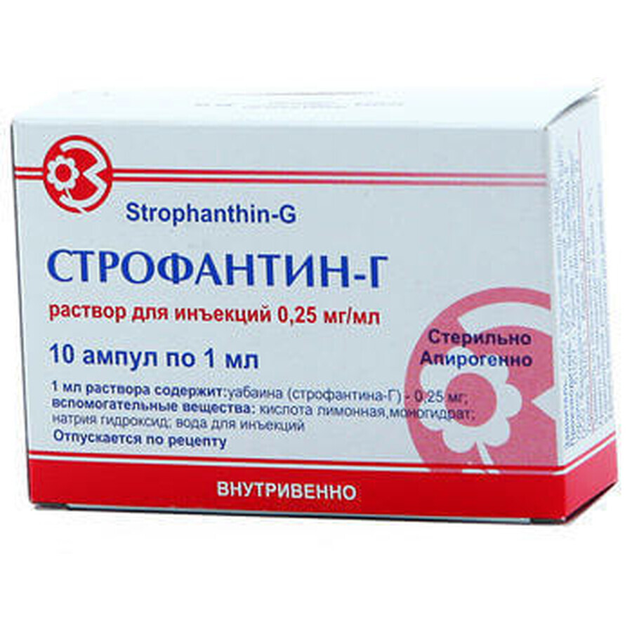 Строфантин-г раствор д/ин. 0,025 % амп. 1 мл, в блистере в пачке №10
