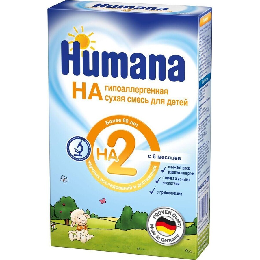 Молочная сухая смесь Humana НА 2 Гипоаллергенная с пребиотиками 500 г: цены и характеристики